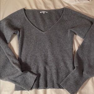 Reformation Gray Cashmere Ribbed Knit Top